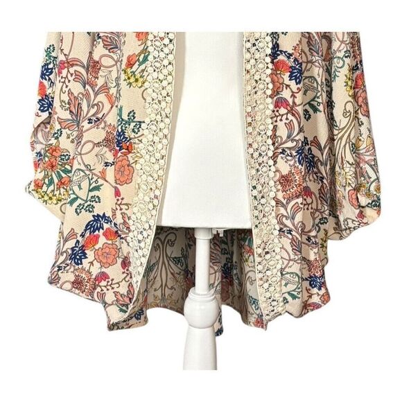 Umgee Kimono Size Small Medium Open Front Tan Floral Cottage Boho Shrug Artsy - Picture 4 of 9